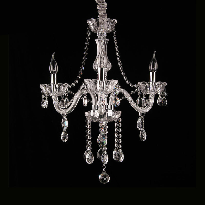 Victorian Style Candle Chandelier 3-Head Clear Glass Hanging Light with Crystal Strand Clearhalo 'Ceiling Lights' 'Chandeliers' 'Glass shade' 'Glass' Lighting' 2364550
