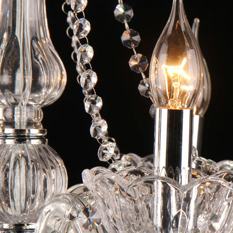 Victorian Style Candle Chandelier 3-Head Clear Glass Hanging Light with Crystal Strand Clearhalo 'Ceiling Lights' 'Chandeliers' 'Glass shade' 'Glass' Lighting' 2364552