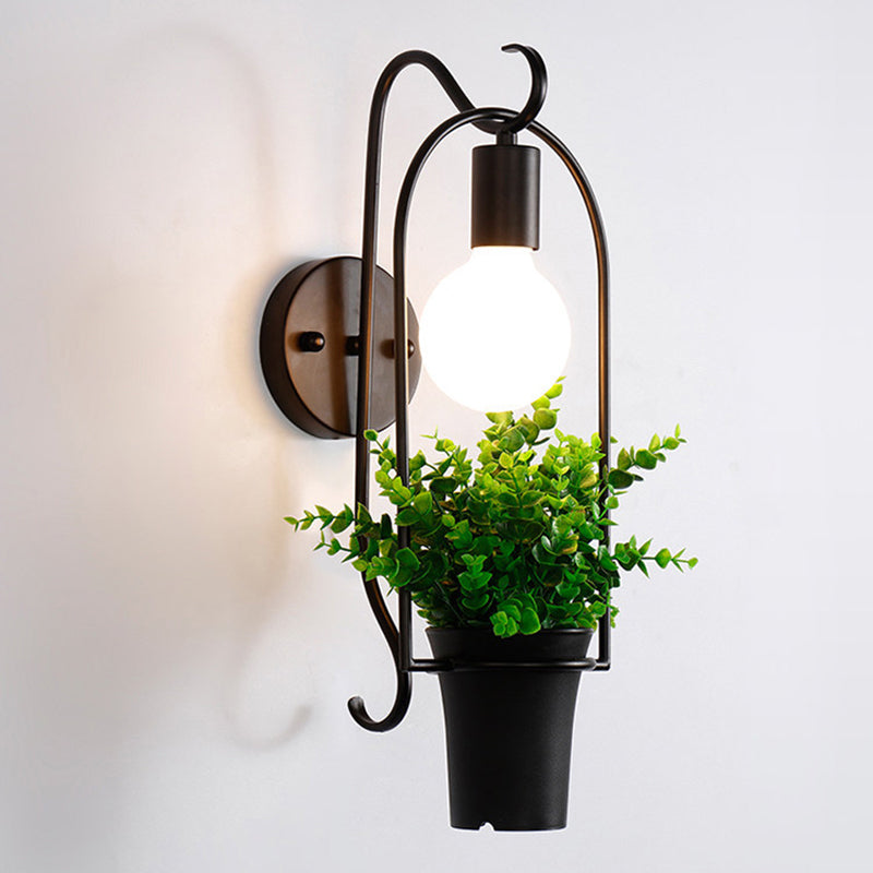 Black-Green Faux Bonsai Wall Lamp Nordic Metal 1-Light Bedroom Sconce Light Fixture Black Clearhalo 'Art deco wall lights' 'Cast Iron' 'Glass' 'Industrial wall lights' 'Industrial' 'Middle century wall lights' 'Modern' 'Rustic wall lights' 'Tiffany' 'Traditional wall lights' 'Wall Lamps & Sconces' 'Wall Lights' Lighting' 2364602