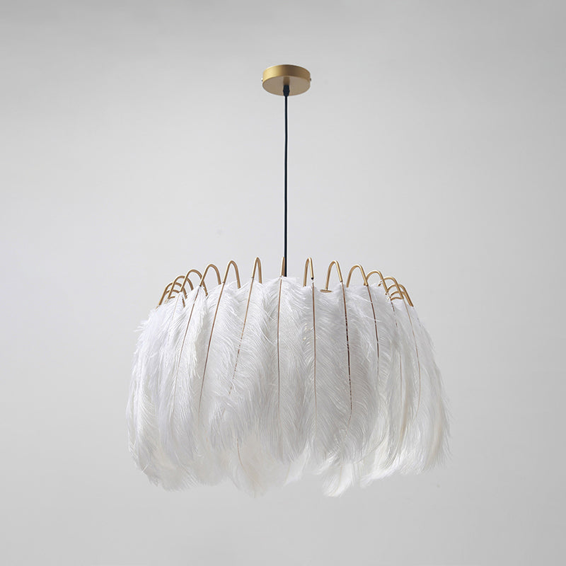 White Circle Suspension Lighting Nordic Single-Bulb Feather Pendant Light for Bedroom Clearhalo 'Ceiling Lights' 'Modern Pendants' 'Modern' 'Pendant Lights' 'Pendants' Lighting' 2365060