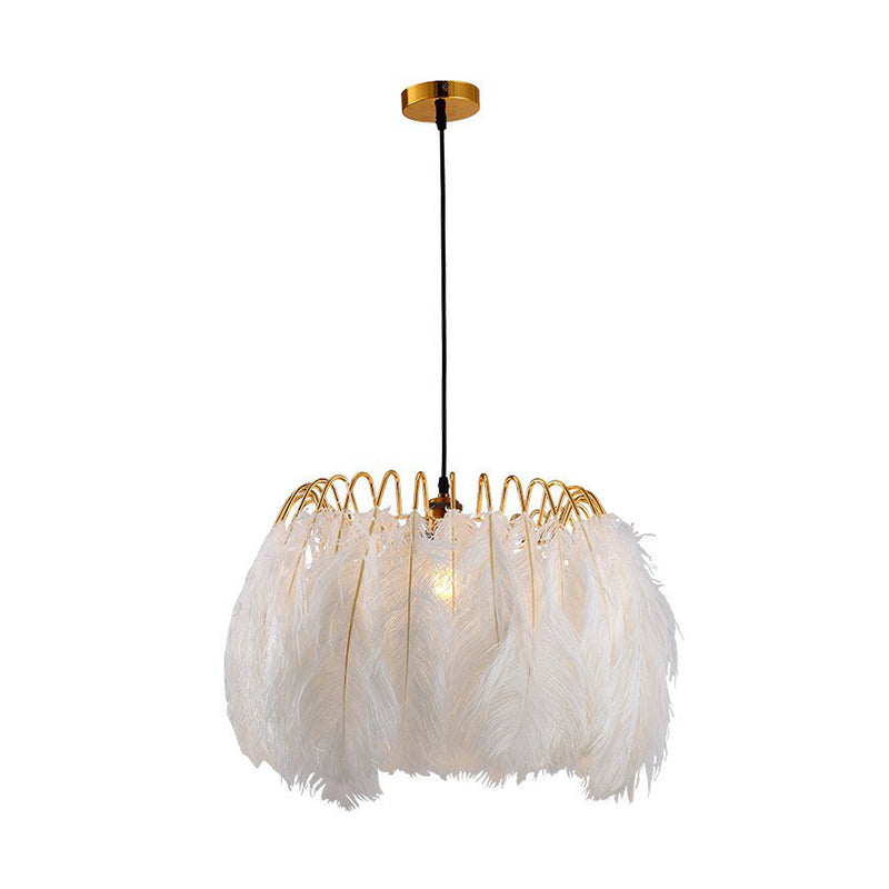 White Circle Suspension Lighting Nordic Single-Bulb Feather Pendant Light for Bedroom Clearhalo 'Ceiling Lights' 'Modern Pendants' 'Modern' 'Pendant Lights' 'Pendants' Lighting' 2365062