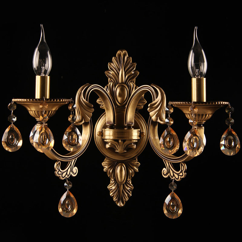 Metal Candlestick Wall Mounted Light Vintage 2-Head Bedroom Sconce Fixture in Bronze Bronze Clearhalo 'Wall Lamps & Sconces' 'Wall Lights' Lighting' 2365092