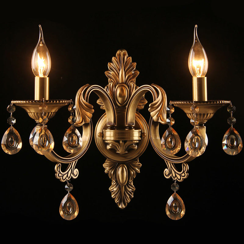 Metal Candlestick Wall Mounted Light Vintage 2-Head Bedroom Sconce Fixture in Bronze Clearhalo 'Wall Lamps & Sconces' 'Wall Lights' Lighting' 2365093