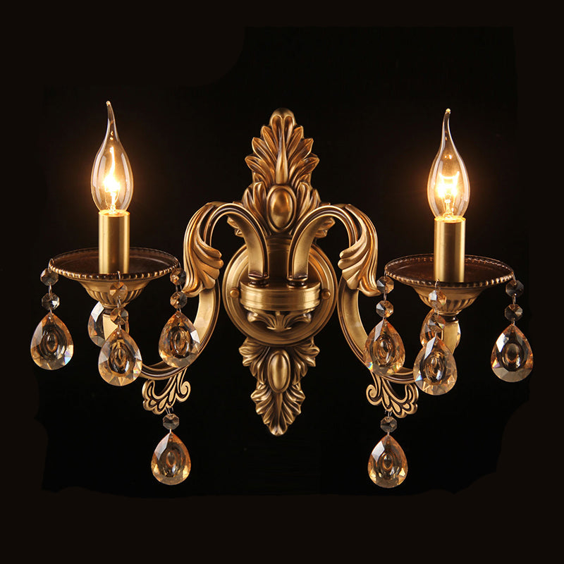 Metal Candlestick Wall Mounted Light Vintage 2-Head Bedroom Sconce Fixture in Bronze Clearhalo 'Wall Lamps & Sconces' 'Wall Lights' Lighting' 2365096