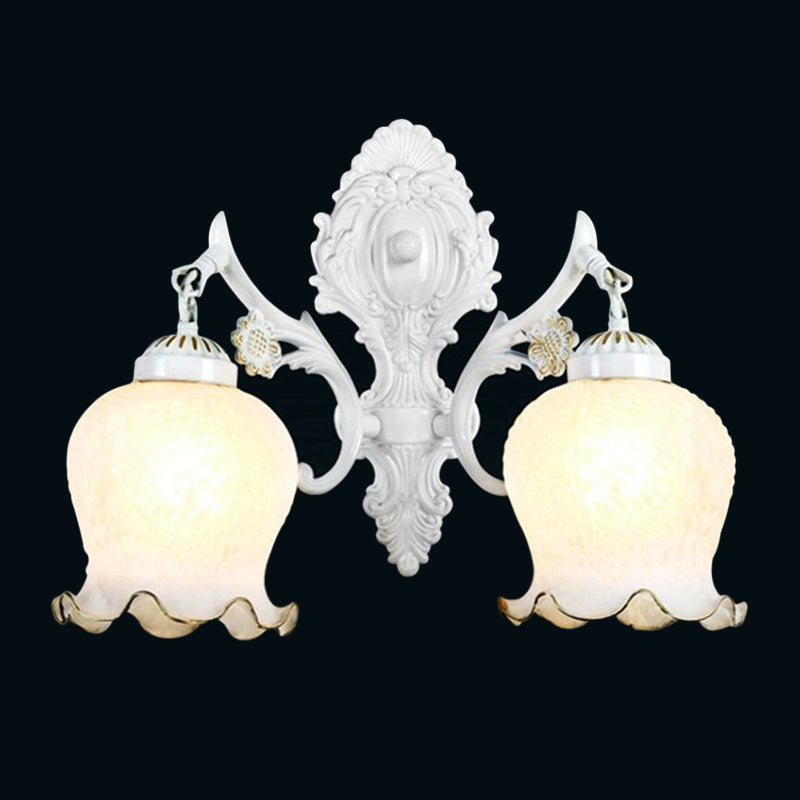 White Glass Flowerbud Wall Lighting Fixture Retro Style Living Room Wall Mounted Lamp 2.0 White Clearhalo 'Wall Lamps & Sconces' 'Wall Lights' Lighting' 2365102