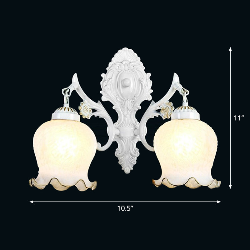 White Glass Flowerbud Wall Lighting Fixture Retro Style Living Room Wall Mounted Lamp Clearhalo 'Wall Lamps & Sconces' 'Wall Lights' Lighting' 2365106