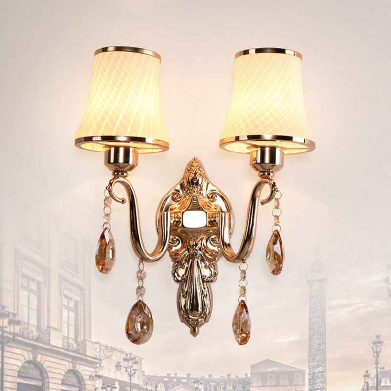 Bronze Flared Wall Mounted Lamp Traditional Twist Glass Bedroom Reading Wall Light with Crystal Deco 2.0 Bronze Clearhalo 'Wall Lamps & Sconces' 'Wall Lights' Lighting' 2365107