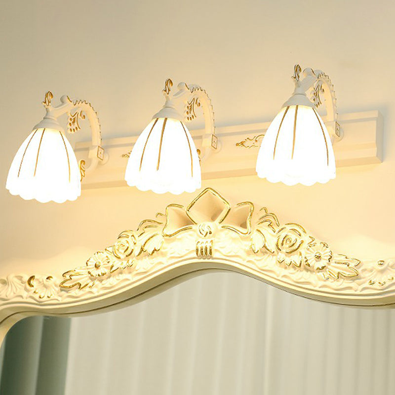 Floral Bathroom Vanity Wall Light Fixture Vintage Style Opal Glass Wall Sconce Lighting Clearhalo 'Vanity Lights' 'Wall Lights' Lighting' 2365122