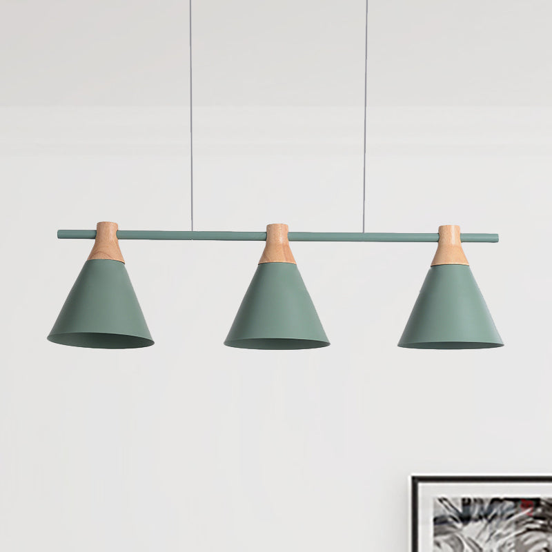 Triple Light Cone Shade Island Lighting Nordic Metal Hanging Chandelier in Green/Grey/Yellow for Kitchen Green Clearhalo 'Ceiling Lights' 'Island Lights' Lighting' 237042