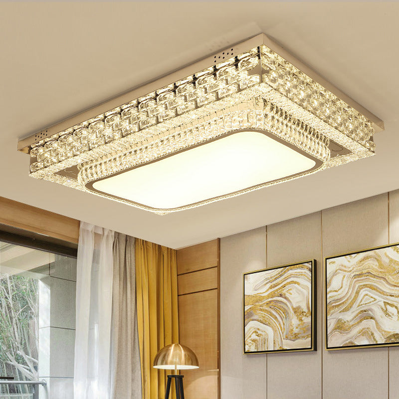 Rectangular LED Ceiling Lighting Modern Beveled Crystal Clear Flushmount for Bedroom Clearhalo 'Ceiling Lights' 'Close To Ceiling Lights' 'Close to ceiling' 'Flush mount' Lighting' 2373284