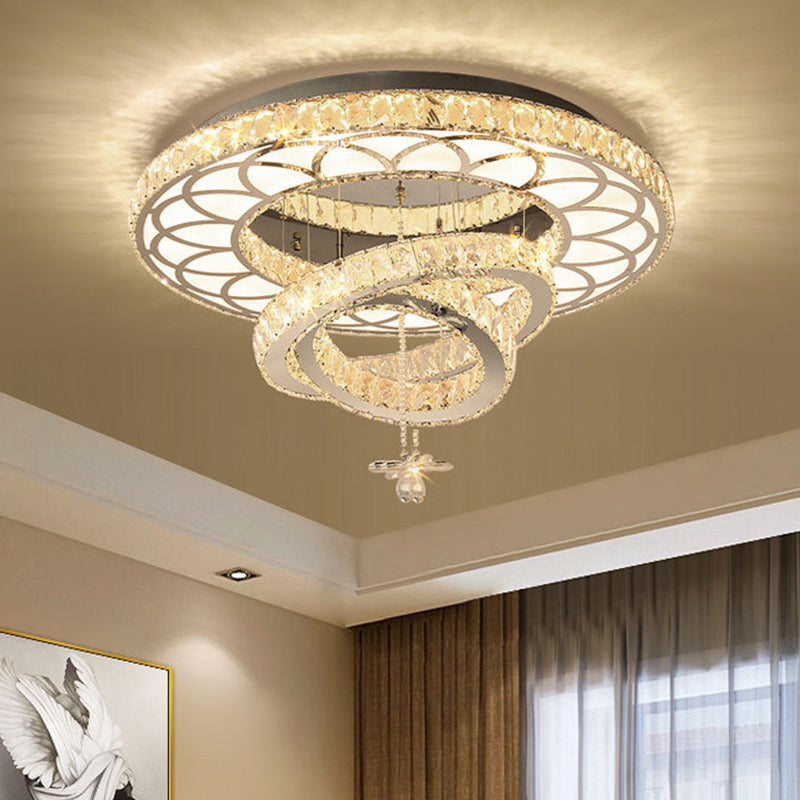 Silver Rings Ceiling Flush Light Contemporary Crystal LED Flush Mount Light Fixture for Bedroom Clearhalo 'Ceiling Lights' 'Close To Ceiling Lights' 'Close to ceiling' Lighting' 2373287