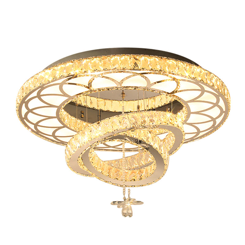 Silver Rings Ceiling Flush Light Contemporary Crystal LED Flush Mount Light Fixture for Bedroom Clearhalo 'Ceiling Lights' 'Close To Ceiling Lights' 'Close to ceiling' Lighting' 2373289