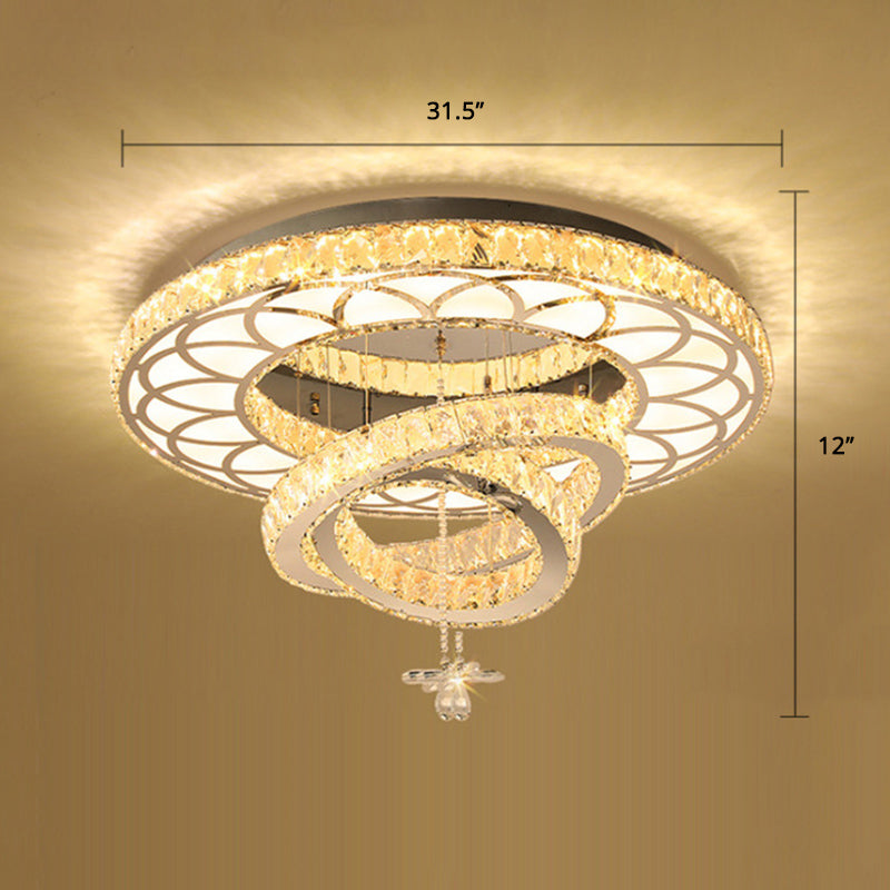 Silver Rings Ceiling Flush Light Contemporary Crystal LED Flush Mount Light Fixture for Bedroom Silver 31.5