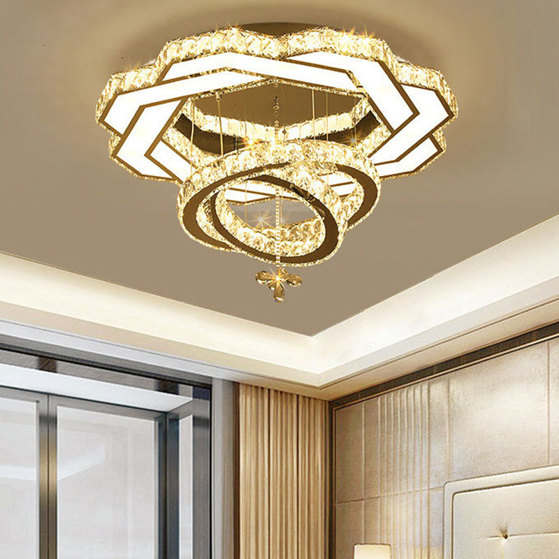 Silver Rings Ceiling Flush Light Contemporary Crystal LED Flush Mount Light Fixture for Bedroom Clearhalo 'Ceiling Lights' 'Close To Ceiling Lights' 'Close to ceiling' Lighting' 2373293