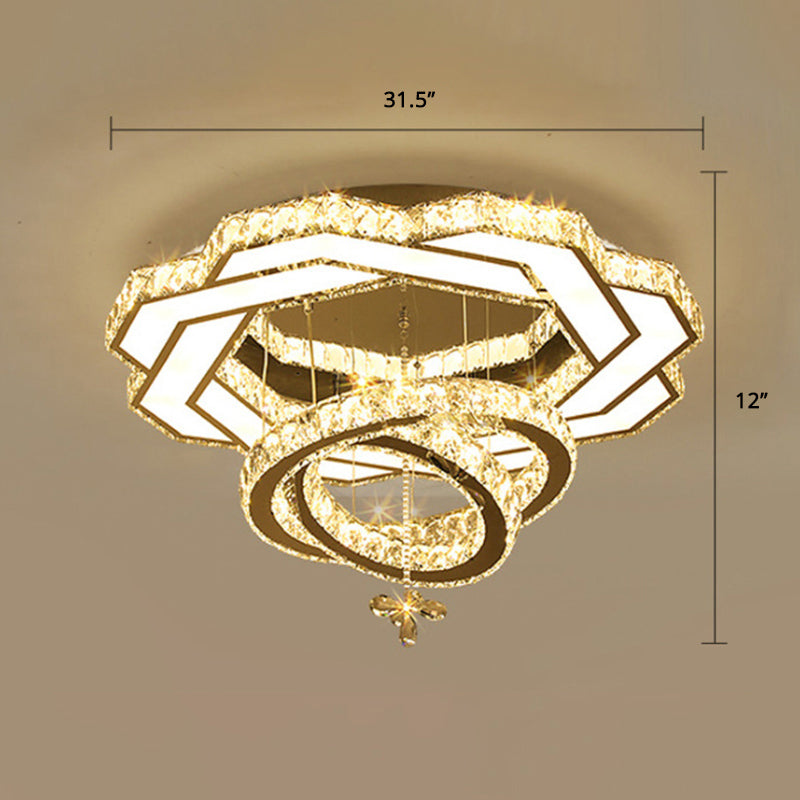 Silver Rings Ceiling Flush Light Contemporary Crystal LED Flush Mount Light Fixture for Bedroom Silver 31.5