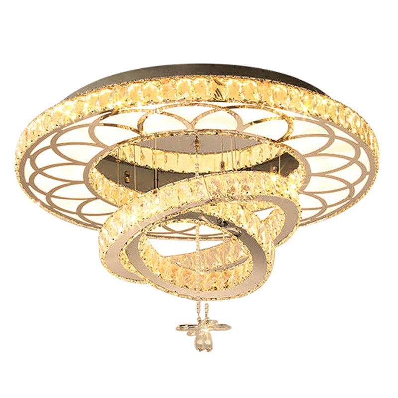 Silver Rings Ceiling Flush Light Contemporary Crystal LED Flush Mount Light Fixture for Bedroom Clearhalo 'Ceiling Lights' 'Close To Ceiling Lights' 'Close to ceiling' Lighting' 2373298