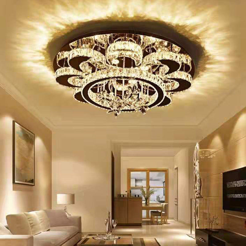 Clear Crystal Flower Ceiling Lamp Modernism Chrome LED Semi Flush Mount Light Fixture Clear Clearhalo 'Ceiling Lights' 'Close To Ceiling Lights' 'Close to ceiling' 'Flush mount' Lighting' 2373299