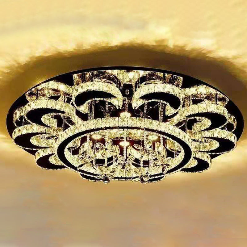 Clear Crystal Flower Ceiling Lamp Modernism Chrome LED Semi Flush Mount Light Fixture Clearhalo 'Ceiling Lights' 'Close To Ceiling Lights' 'Close to ceiling' 'Flush mount' Lighting' 2373300