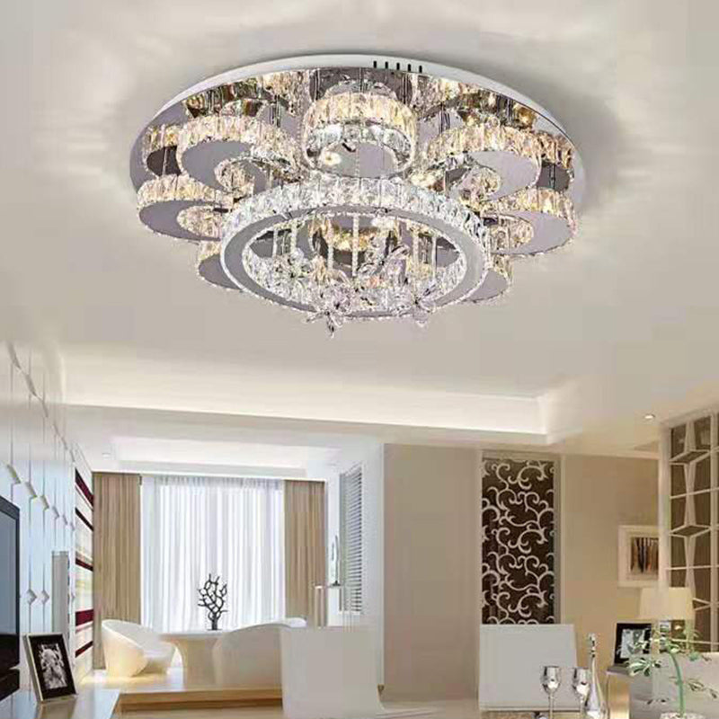 Clear Crystal Flower Ceiling Lamp Modernism Chrome LED Semi Flush Mount Light Fixture Clearhalo 'Ceiling Lights' 'Close To Ceiling Lights' 'Close to ceiling' 'Flush mount' Lighting' 2373301