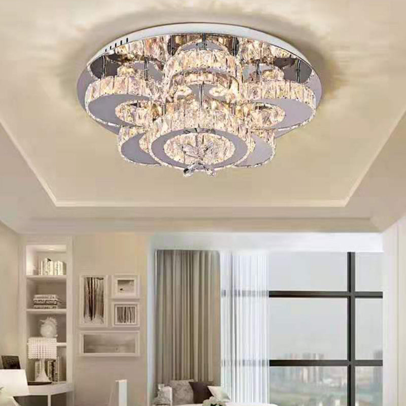 Clear Crystal Flower Ceiling Lamp Modernism Chrome LED Semi Flush Mount Light Fixture Clearhalo 'Ceiling Lights' 'Close To Ceiling Lights' 'Close to ceiling' 'Flush mount' Lighting' 2373302