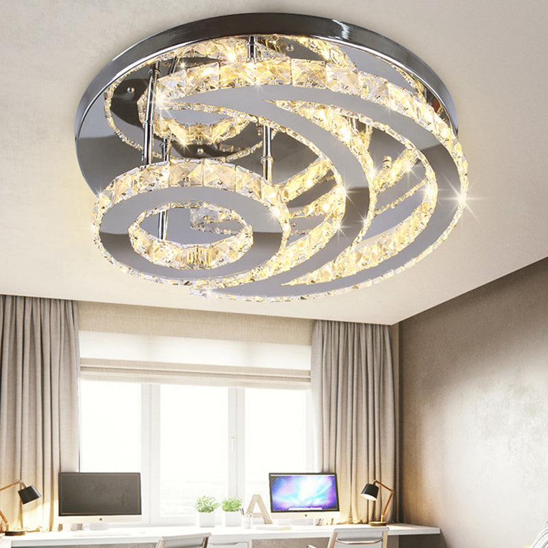 Crescent and Sun Ceiling Light Modern Beveled Crystal Bedroom Semi Flush Mount in Silver Silver Warm Clearhalo 'Ceiling Lights' 'Close To Ceiling Lights' 'Close to ceiling' Lighting' 2373313