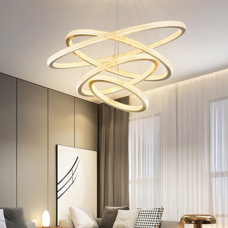 Brushed Gold Circular Ceiling Pendant Postmodern Acrylic LED Chandelier Light for Living Room Gold 4 Tiers 39