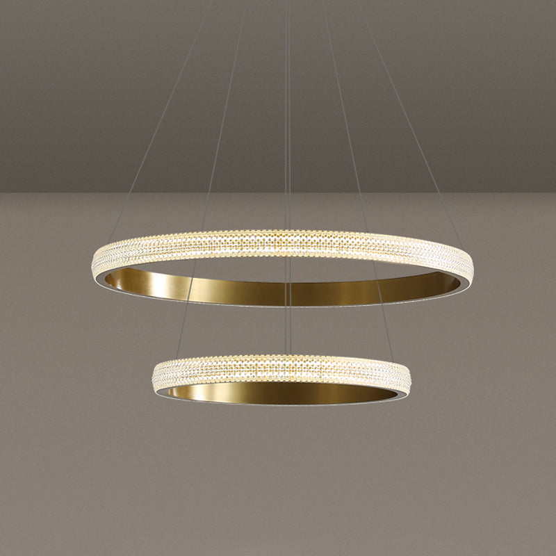 Brushed Gold Circular Ceiling Pendant Postmodern Acrylic LED Chandelier Light for Living Room Gold 2 Tiers 23.5