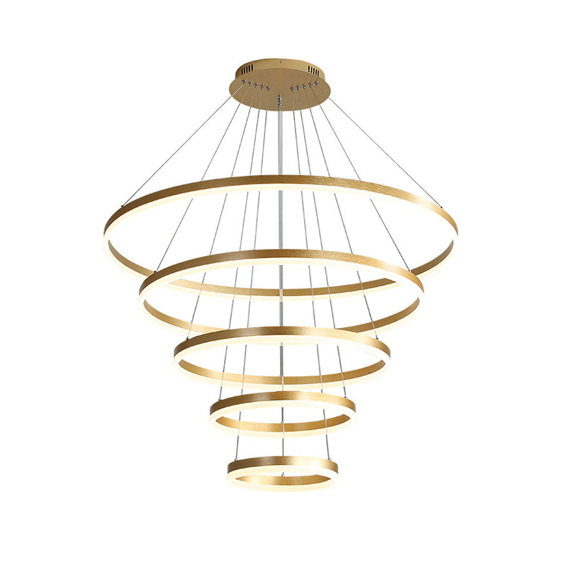 Art Deco Tiered Rings Chandelier Aluminum Living Room LED Suspension Lighting in Gold Clearhalo 'Ceiling Lights' 'Chandeliers' 'Modern Chandeliers' 'Modern' Lighting' 2373368