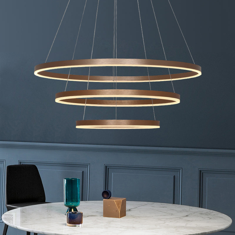 3-Loop Acrylic Pendant Chandelier Minimalistic Coffee LED Hanging Light over Table Clearhalo 'Ceiling Lights' 'Chandeliers' 'Modern Chandeliers' 'Modern' Lighting' 2373369