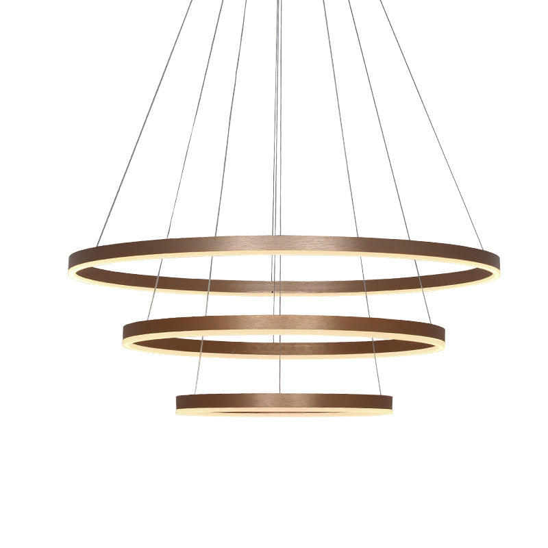 3-Loop Acrylic Pendant Chandelier Minimalistic Coffee LED Hanging Light over Table Clearhalo 'Ceiling Lights' 'Chandeliers' 'Modern Chandeliers' 'Modern' Lighting' 2373371