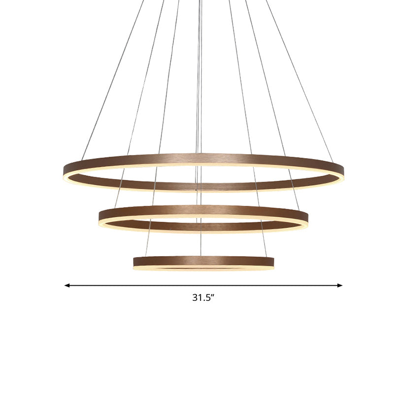 3-Loop Acrylic Pendant Chandelier Minimalistic Coffee LED Hanging Light over Table Coffee 31.5