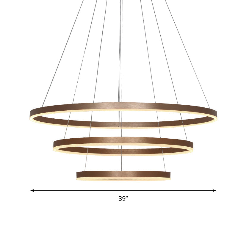 3-Loop Acrylic Pendant Chandelier Minimalistic Coffee LED Hanging Light over Table Coffee 39