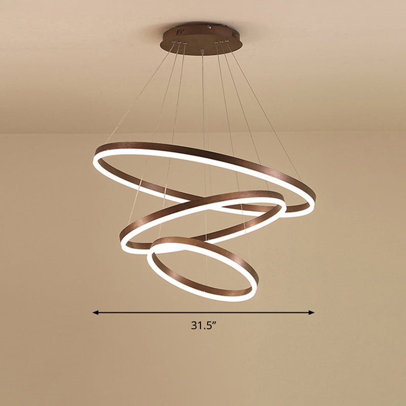 Acrylic Loop Shaped Chandelier Minimalist Elegant Coffee LED Suspension Light Fixture Coffee 3 Tiers 31.5