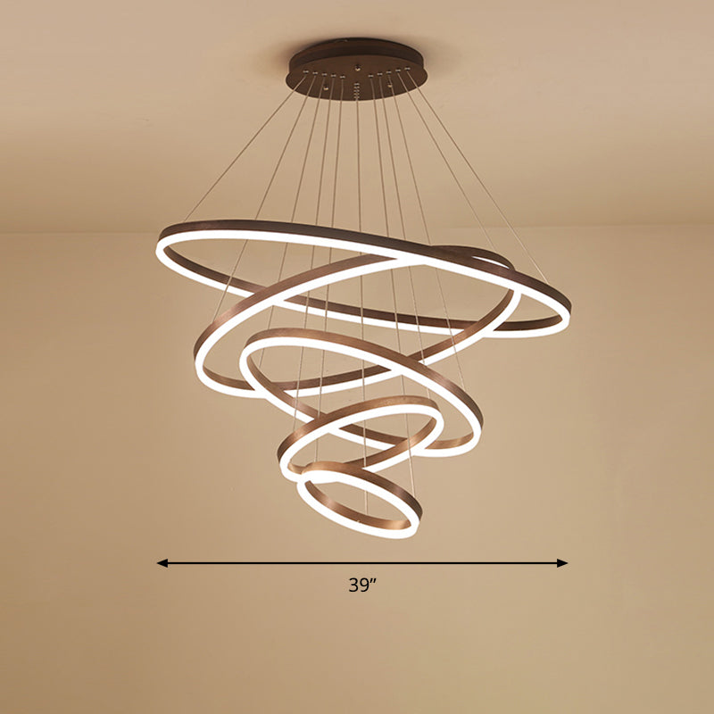 Acrylic Loop Shaped Chandelier Minimalist Elegant Coffee LED Suspension Light Fixture Coffee 5 Tiers 39