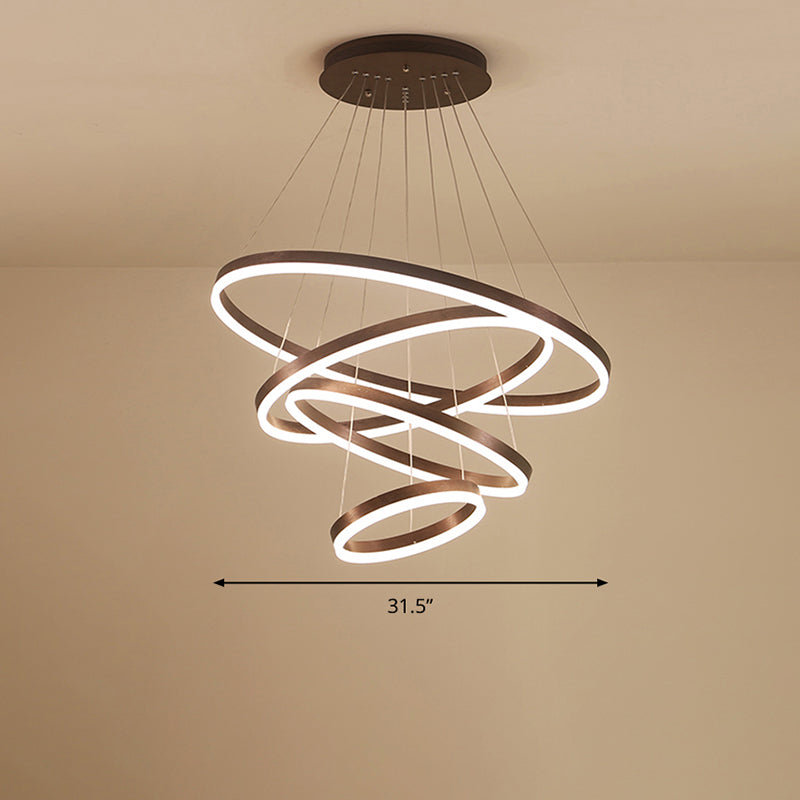 Acrylic Loop Shaped Chandelier Minimalist Elegant Coffee LED Suspension Light Fixture Coffee 4 Tiers 31.5