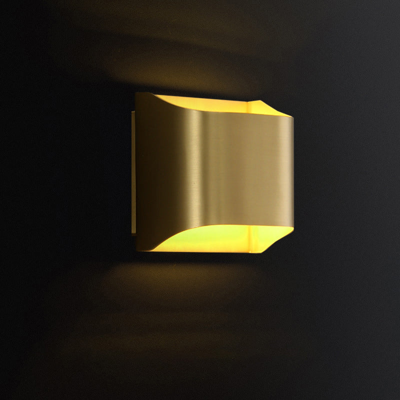 Golden Box Flush Wall Sconce Post-Modern Single Metal Wall Light Fixture for Stairs Gold 4