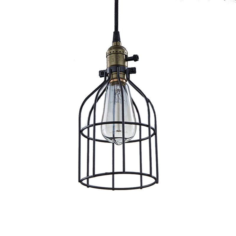 1 Bulb Pendant Lamp Retro Style Birdcage Shade Hanging Ceiling Light in Black for Coffee Shop Clearhalo 'Art Deco Pendants' 'Black' 'Cast Iron' 'Ceiling Lights' 'Ceramic' 'Crystal' 'Industrial Pendants' 'Industrial' 'Metal' 'Middle Century Pendants' 'Pendant Lights' 'Pendants' 'Rustic Pendants' 'Tiffany' Lighting' 237352