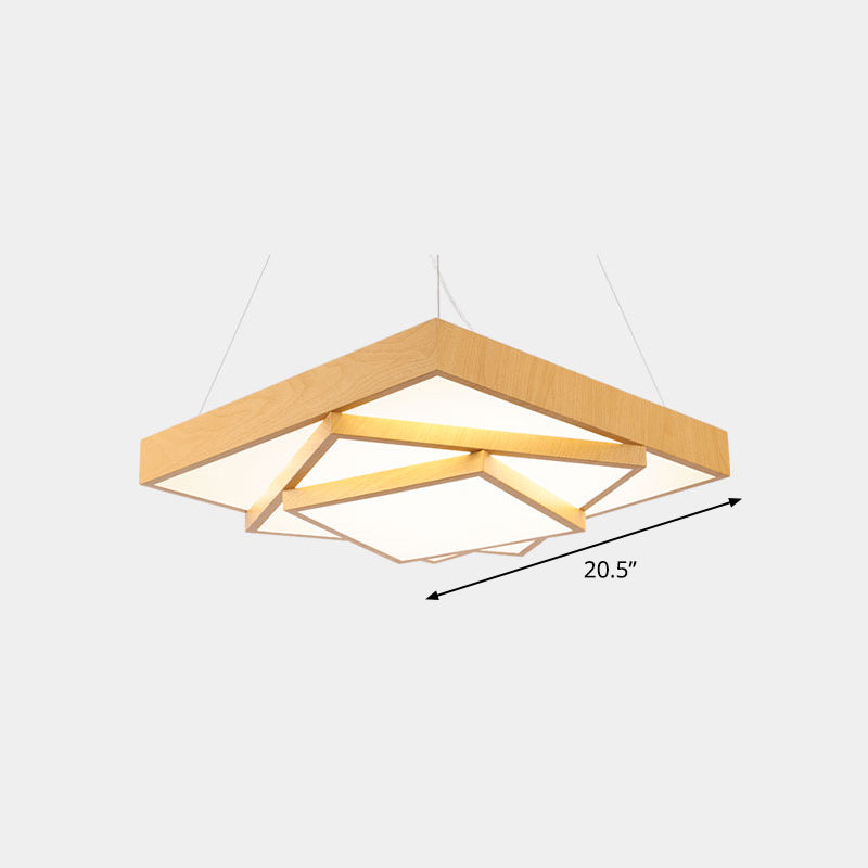 Tiered Square LED Hanging Pendant Light Modern Metal Office Chandelier in Light Wood Light Wood 20.5