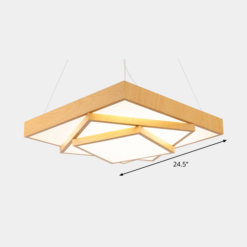 Tiered Square LED Hanging Pendant Light Modern Metal Office Chandelier in Light Wood Light Wood 24.5