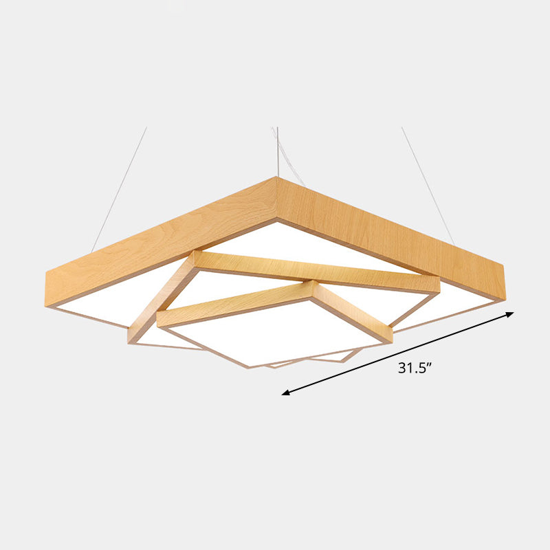 Tiered Square LED Hanging Pendant Light Modern Metal Office Chandelier in Light Wood Light Wood 31.5