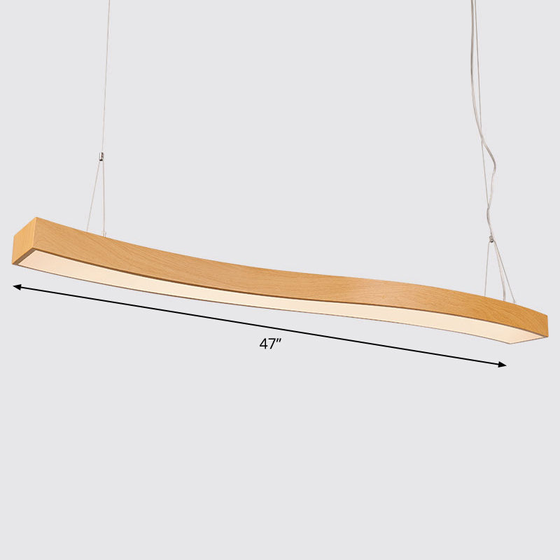 Wavy LED Pendant Chandelier Minimalist Metal Light Wood Suspension Light for Office Light Wood 47.5