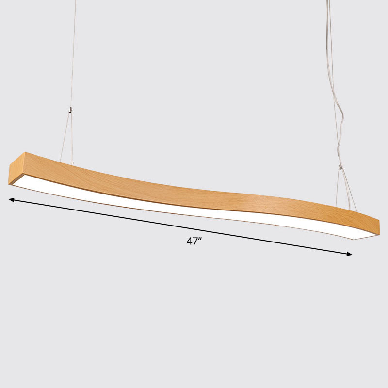Wavy LED Pendant Chandelier Minimalist Metal Light Wood Suspension Light for Office Light Wood 47.5