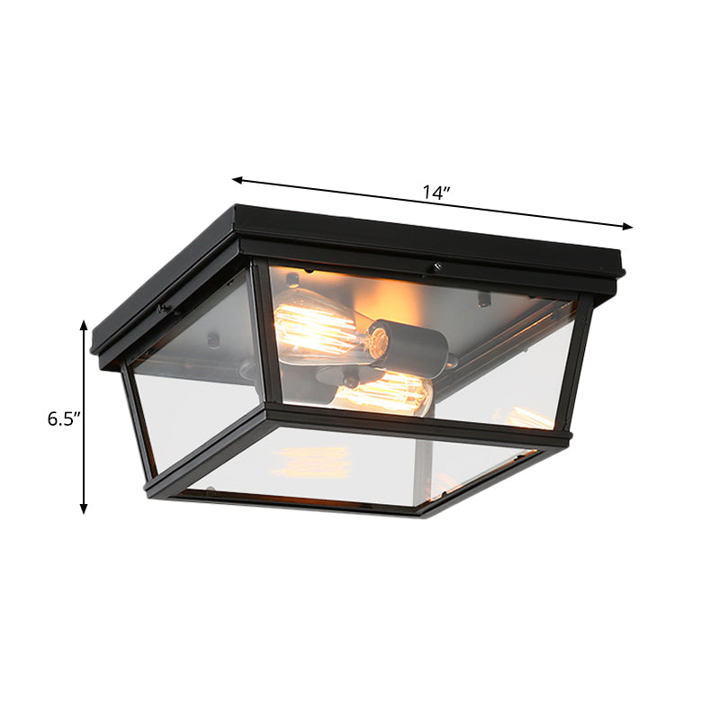 Tradition Hemisphere Flush Mount Lighting Clear Glass 3 Bulbs Ceiling Light Fixture in Black for Bedroom Clearhalo 'Ceiling Lights' 'Close To Ceiling Lights' 'Close to ceiling' 'Flush mount' Lighting' 237694