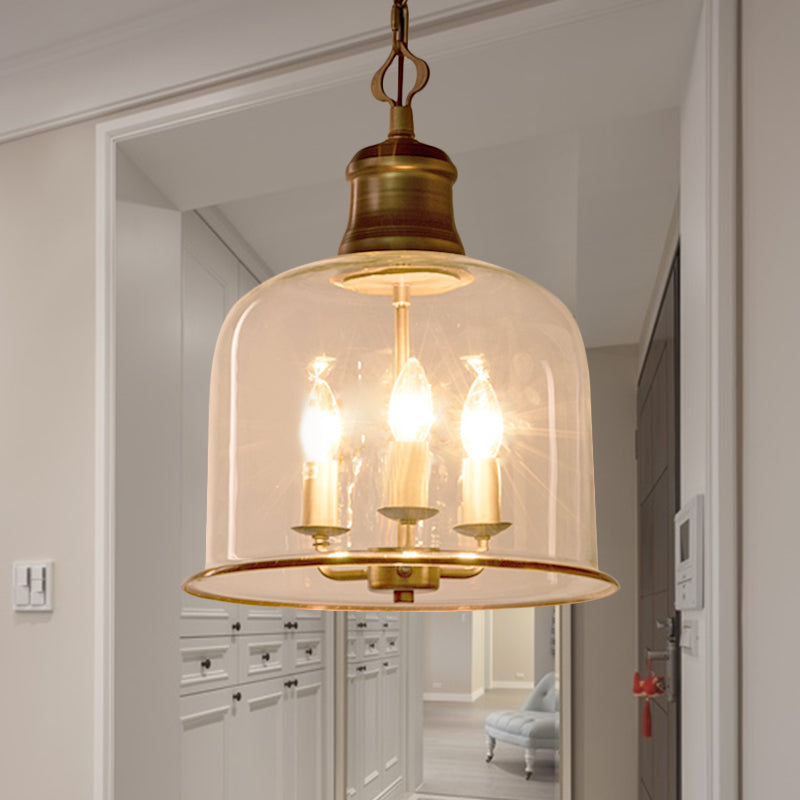 1/3 Light Pendant Lighting Classic Mason Jar Clear Glass Hanging Ceiling Light in Black/Brass 3 Brass Clearhalo 'Ceiling Lights' 'Chandeliers' 'Glass shade' 'Glass' 'Pendant Lights' 'Pendants' Lighting' 237772