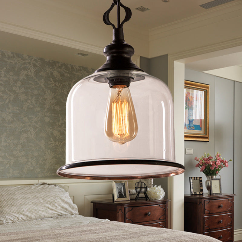 1/3 Light Pendant Lighting Classic Mason Jar Clear Glass Hanging Ceiling Light in Black/Brass 1 Black Clearhalo 'Ceiling Lights' 'Chandeliers' 'Glass shade' 'Glass' 'Pendant Lights' 'Pendants' Lighting' 237777