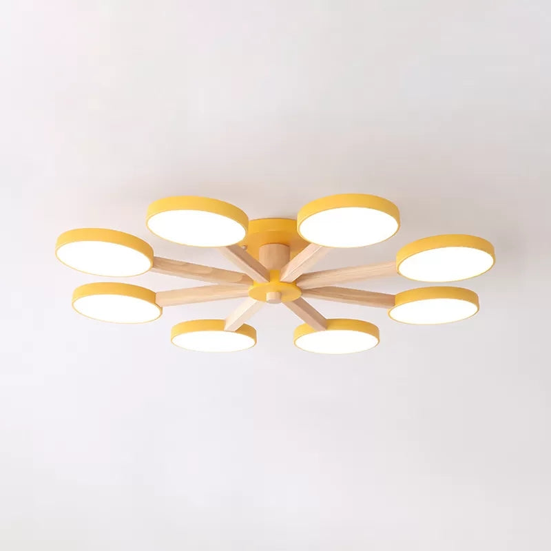 Undertint Snowflake Semi Ceiling Mount Light 8 Lights Modern Macaron Flush Light for Living Room Yellow Clearhalo 'Ceiling Lights' 'Close To Ceiling Lights' 'Close to ceiling' 'Semi-flushmount' Lighting' 23835