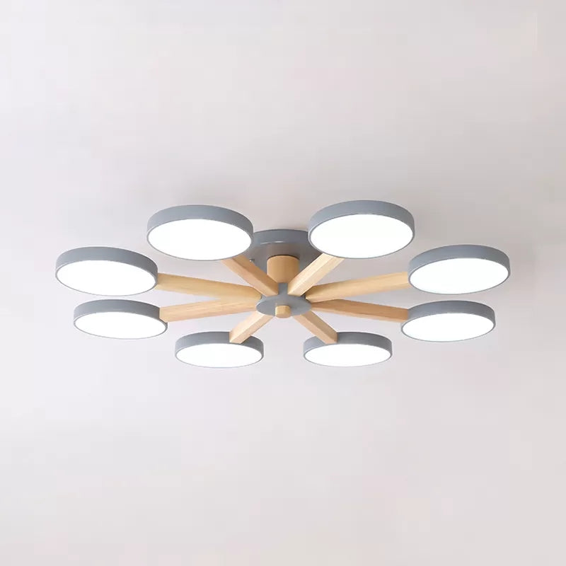 Undertint Snowflake Semi Ceiling Mount Light 8 Lights Modern Macaron Flush Light for Living Room Grey Clearhalo 'Ceiling Lights' 'Close To Ceiling Lights' 'Close to ceiling' 'Semi-flushmount' Lighting' 23840