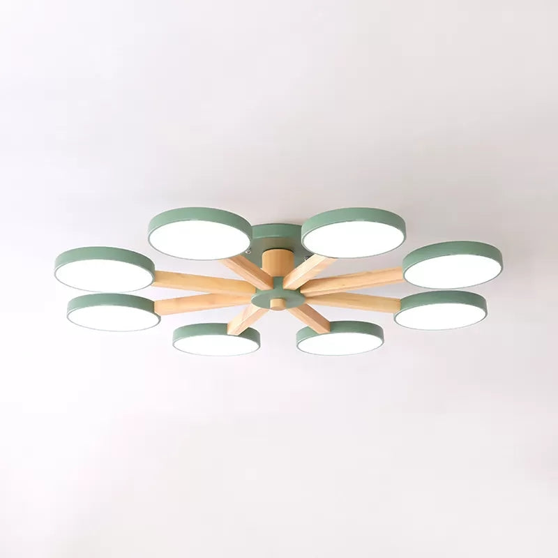 Undertint Snowflake Semi Ceiling Mount Light 8 Lights Modern Macaron Flush Light for Living Room Green Clearhalo 'Ceiling Lights' 'Close To Ceiling Lights' 'Close to ceiling' 'Semi-flushmount' Lighting' 23841