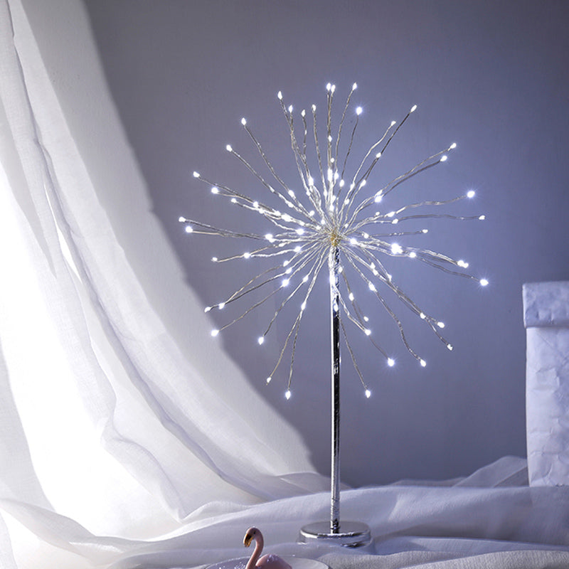 Chrome Dandelion LED Night Lighting Art Deco Plastic Battery Table Light for Bedroom Chrome Battery Clearhalo 'Night Lights' 'Wall Lights' Lighting' 2384682