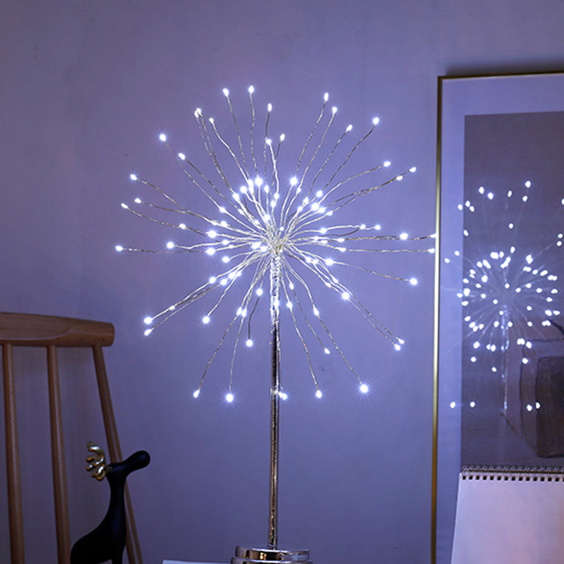 Chrome Dandelion LED Night Lighting Art Deco Plastic Battery Table Light for Bedroom Clearhalo 'Night Lights' 'Wall Lights' Lighting' 2384683